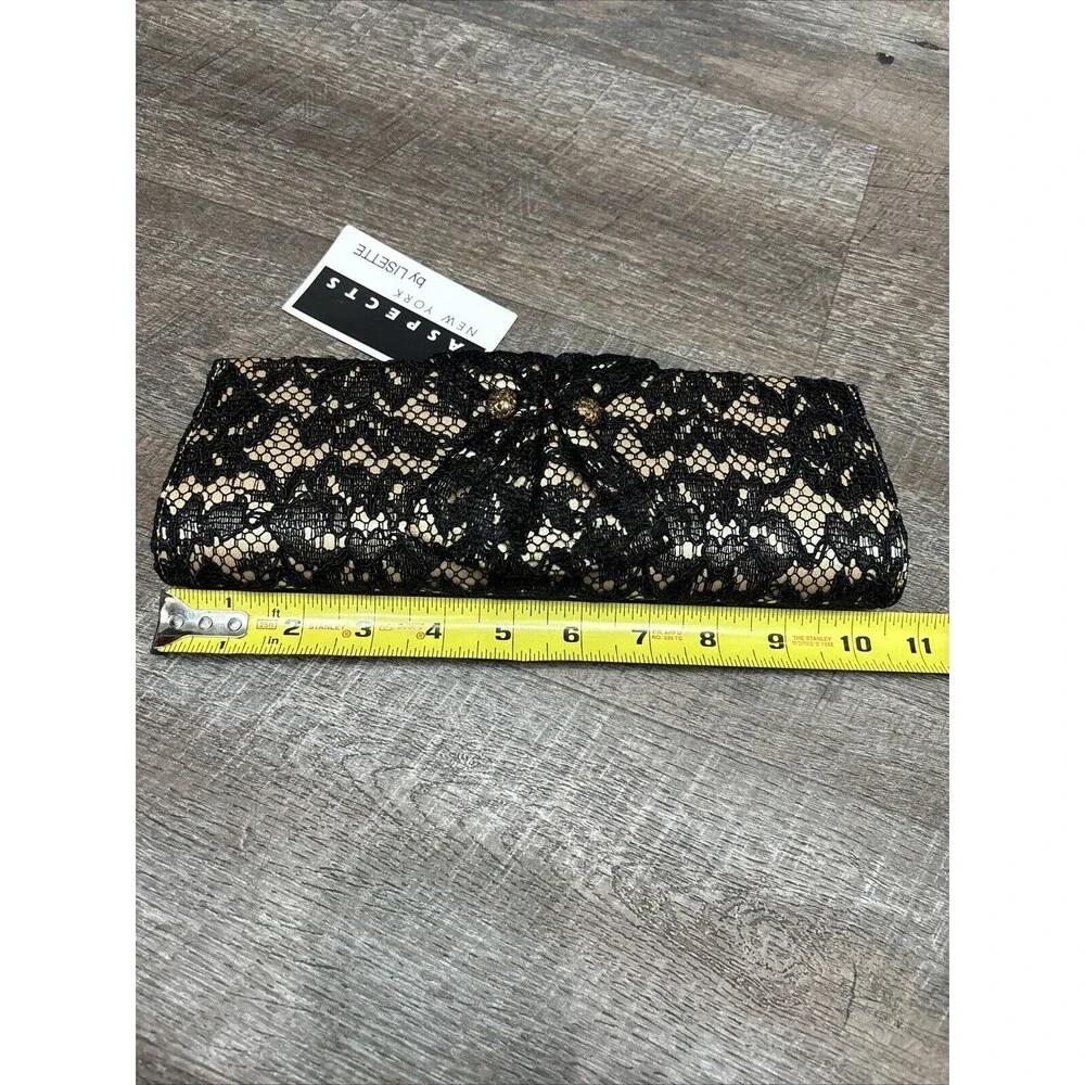 Aspects New York Lisette Black Lace Clutch Purse Zip Lined NEW Rhinestones